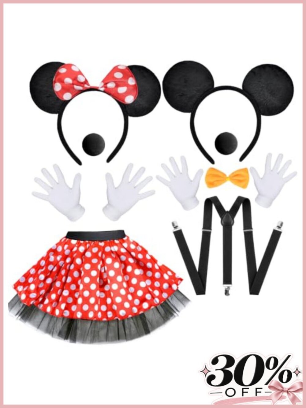 Mouse Costume Tutu Headband Ears Suspenders Gloves Nose Bow Tie Cosplay